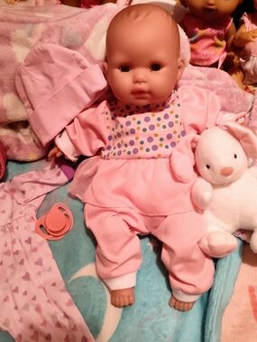 JC Toys Berengeuer Plush Baby Doll in Pink Outfit with Polka-Dot  and Bunny